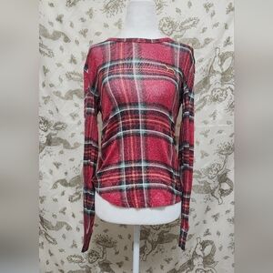 Red Plaid Victoria secret pink Christmas pajama top Sz S